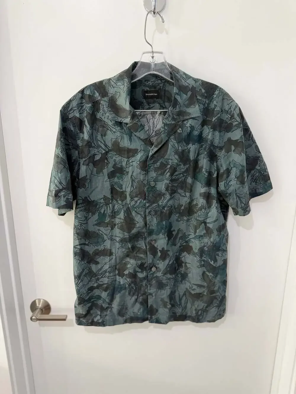 Ermenegildo Zegna Green Abstract Floral Print Short Sleeve Resort Shirt
